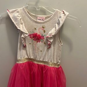 Pink and tan cute flamingo princess dress for kids.